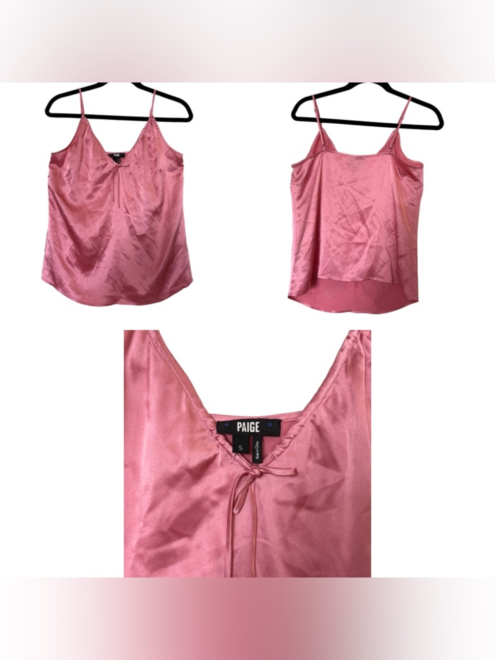 PAIGE Dusty Rose Satin Cami with Tie Neck
